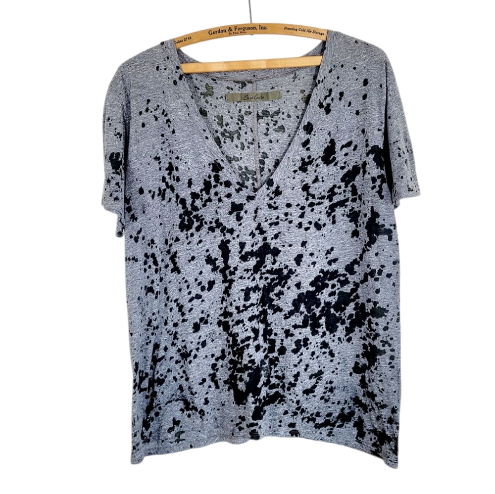 ENZA COSTA Deep V-NECK Splatter Burnout T-Shirt Tee T Medium